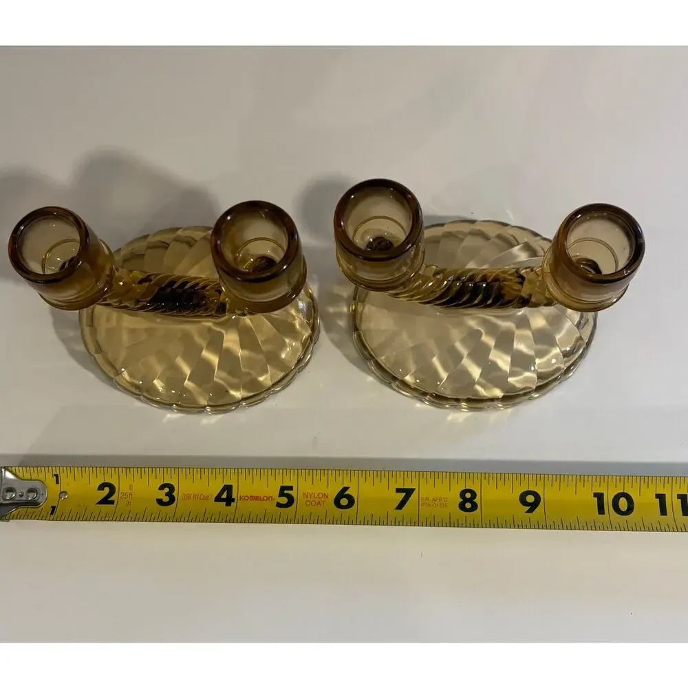 Pair of Vintage Brown Glass Candle Holders